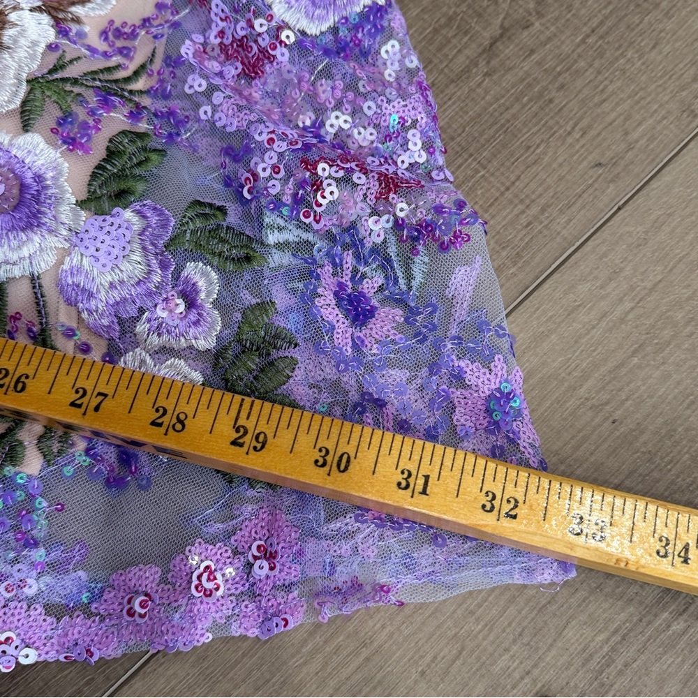 Sam Edelman Lavender Floral Lace Sequin High Neck Dress Small Formal Cocktail - Picture 14 of 16